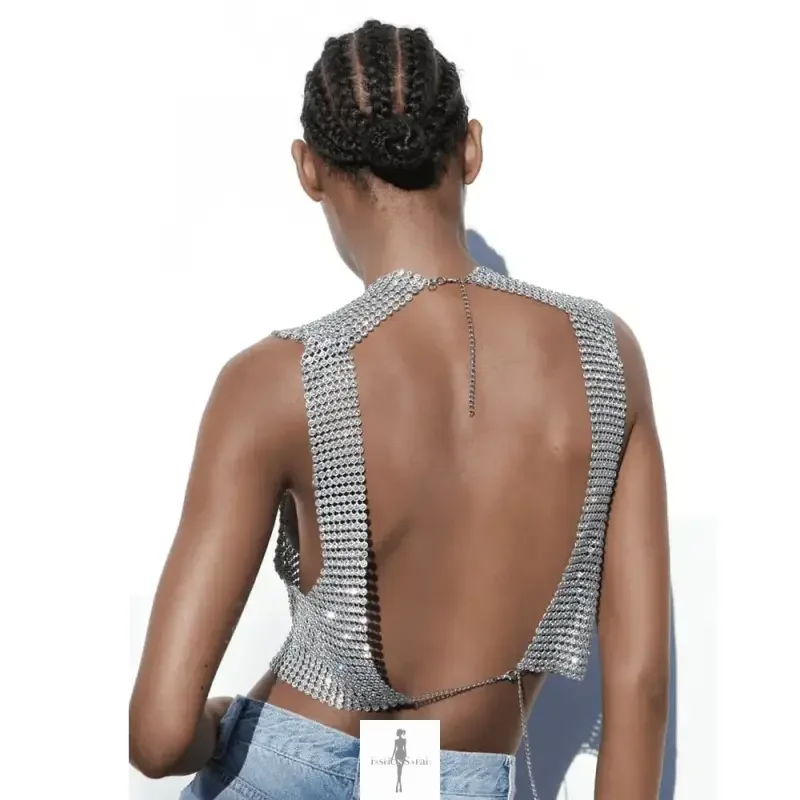 Fashionsarah.com Fashionsarah.com Open Back Rhinestone Women Top