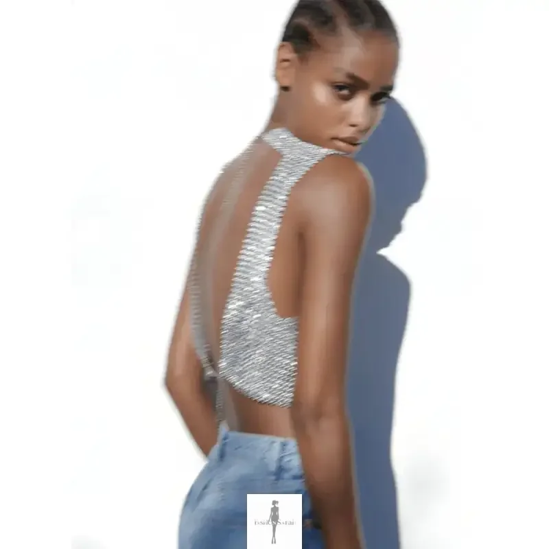 Fashionsarah.com Fashionsarah.com Open Back Rhinestone Women Top