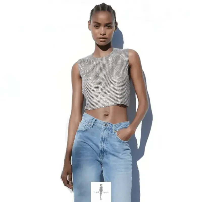 Fashionsarah.com Fashionsarah.com Open Back Rhinestone Women Top