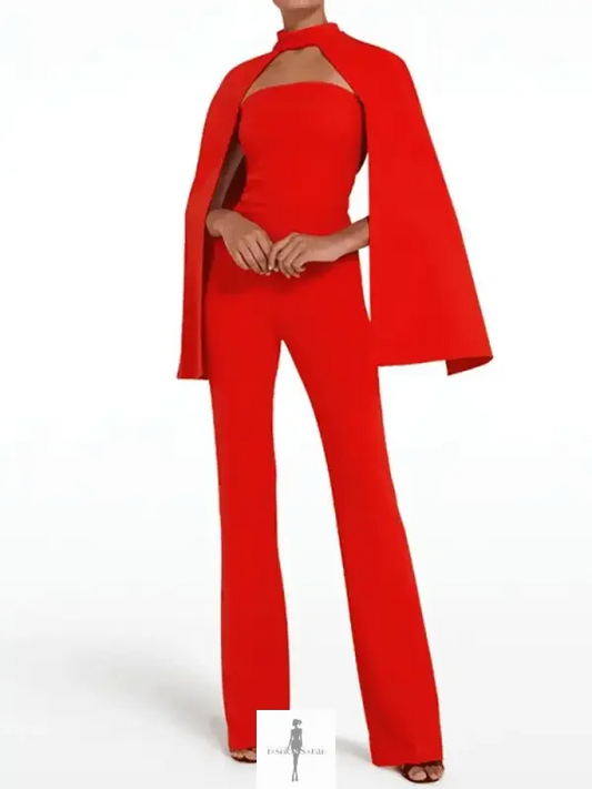 Fashionsarah.com Fashionsarah.com Strapless Jumpsuit with O-neck Short Shawl