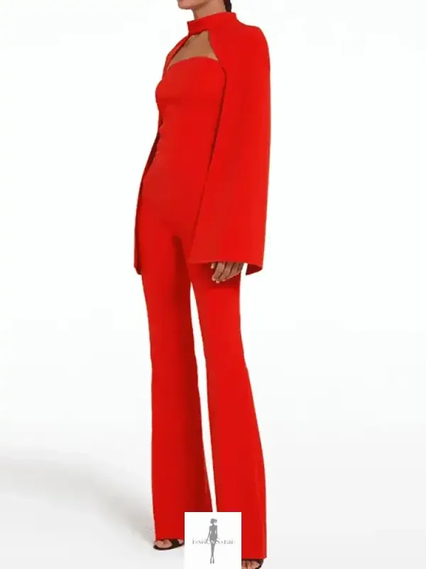 Fashionsarah.com Fashionsarah.com Strapless Jumpsuit with O-neck Short Shawl