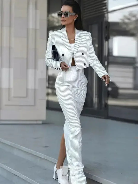 Fashionsarah.com Fashionsarah.com Cropped Blazer Coat+High Waist Slit Long Skirt