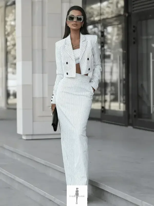 Fashionsarah.com Fashionsarah.com Cropped Blazer Coat+High Waist Slit Long Skirt