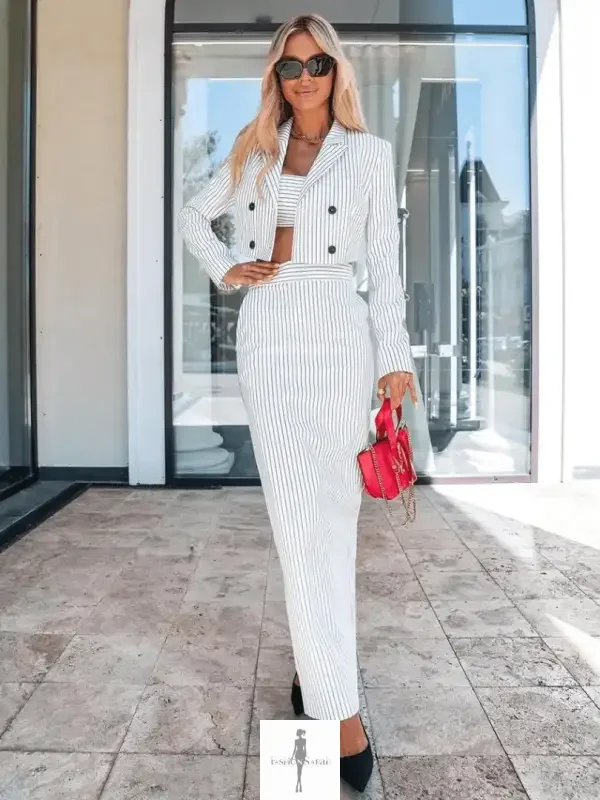 Fashionsarah.com Fashionsarah.com Cropped Blazer Coat+High Waist Slit Long Skirt