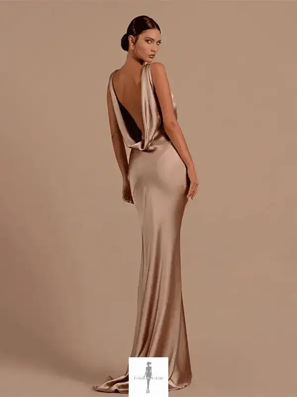 Fashionsarah.com Fashionsarah.com Backless Deep V Satin Maxi Dress