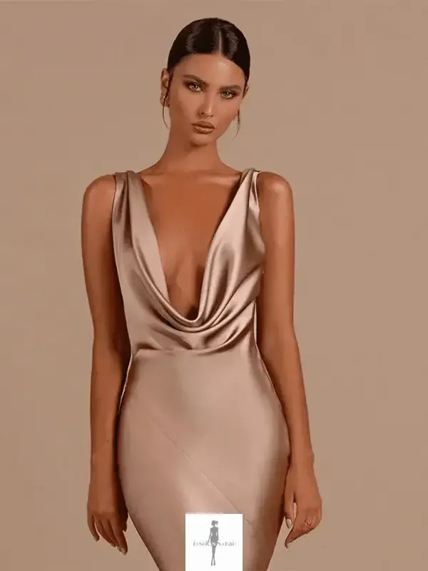 Fashionsarah.com Fashionsarah.com Backless Deep V Satin Maxi Dress