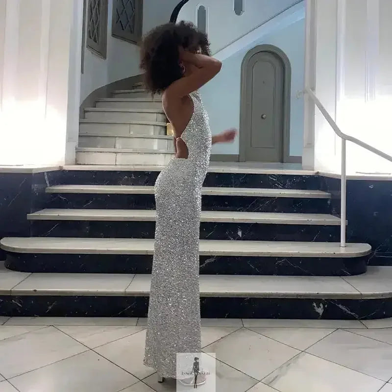 Fashionsarah.com Fashionsarah.com Shiny Sequin Backless Maxi Dress