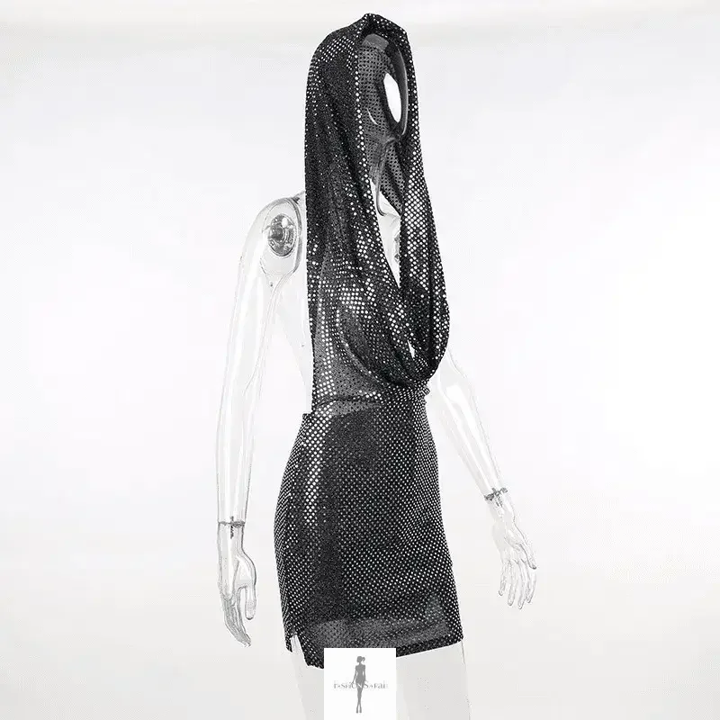 Fashionsarah.com Fashionsarah.com Sexy Sequin Hooded Backless Halter Dress