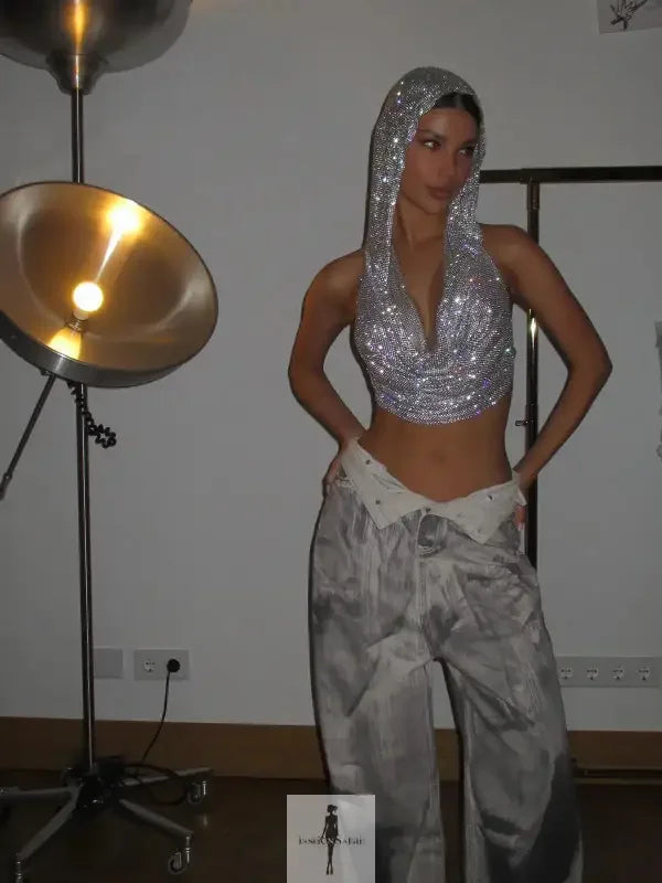 Fashionsarah.com Fashionsarah.com Mesh Shiny Rhinestone Top