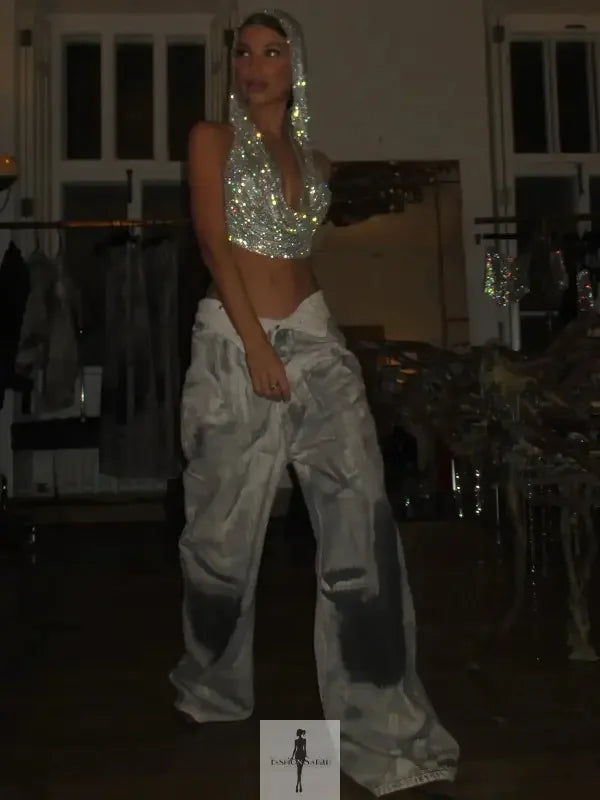 Fashionsarah.com Fashionsarah.com Mesh Shiny Rhinestone Top