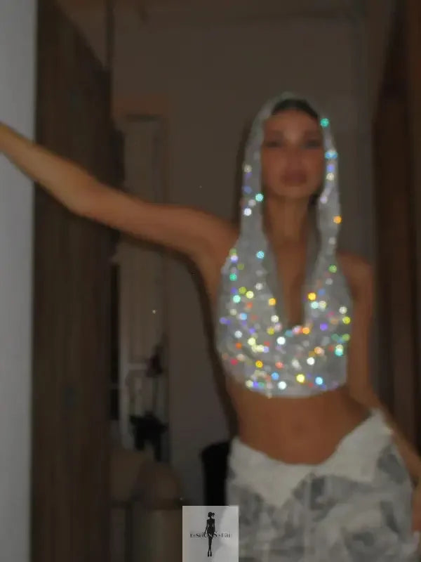 Fashionsarah.com Fashionsarah.com Mesh Shiny Rhinestone Top