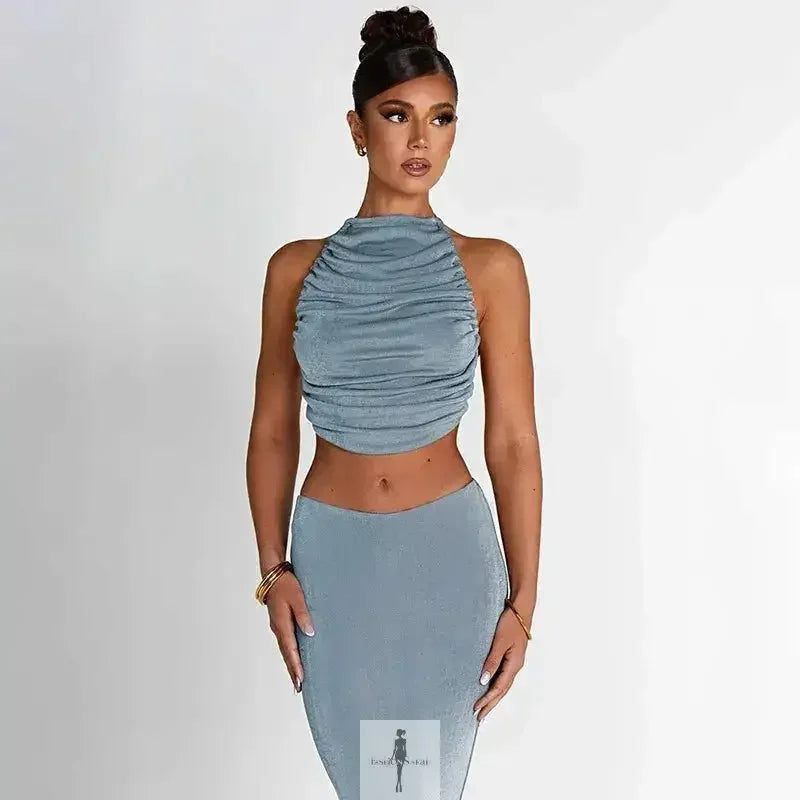 Fashionsarah.com Fashionsarah.com Women Crop Top + Maxi Bodycon Skirt Matching Sets