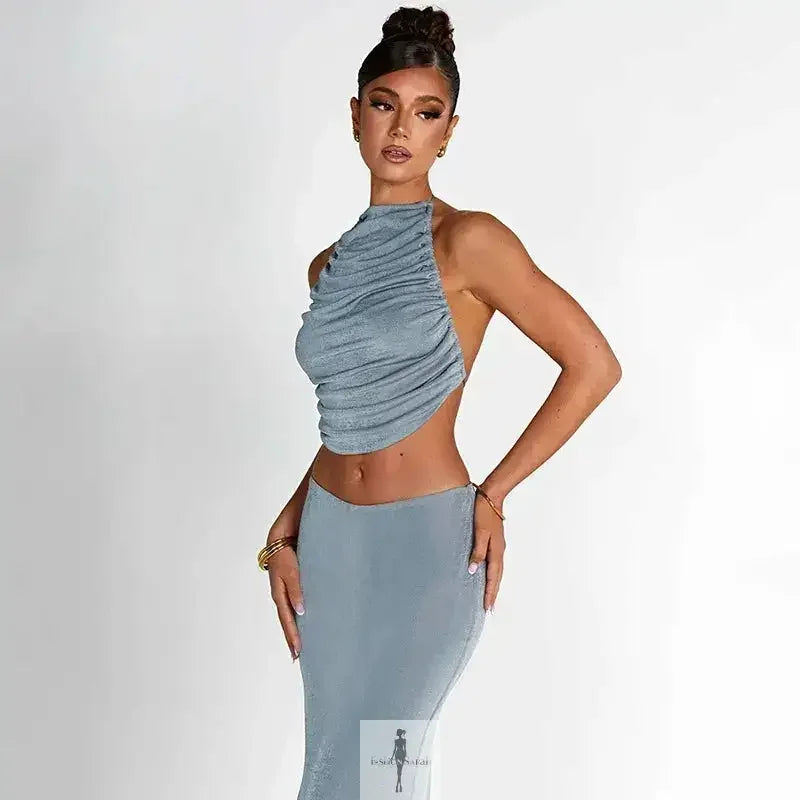 Fashionsarah.com Fashionsarah.com Women Crop Top + Maxi Bodycon Skirt Matching Sets