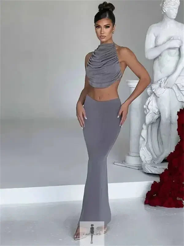 Fashionsarah.com Fashionsarah.com Women Crop Top + Maxi Bodycon Skirt Matching Sets