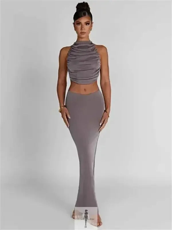 Fashionsarah.com Fashionsarah.com Women Crop Top + Maxi Bodycon Skirt Matching Sets