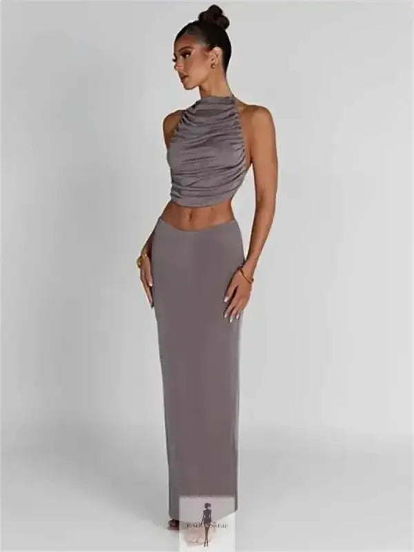 Fashionsarah.com Fashionsarah.com Women Crop Top + Maxi Bodycon Skirt Matching Sets