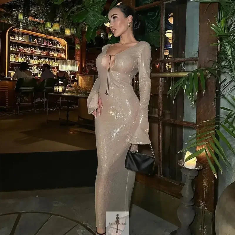 Fashionsarah.com Fashionsarah.com Lace Up Sequins Elegant Dress