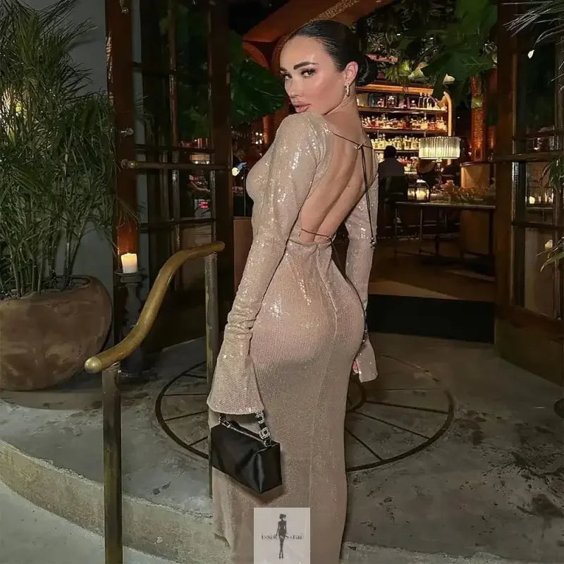 Fashionsarah.com Fashionsarah.com Lace Up Sequins Elegant Dress