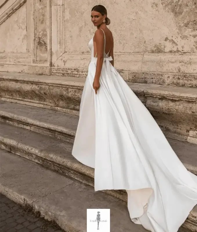 Fashionsarah.com Fashionsarah.com Elegant Satin V-Neck Wedding Dresses With Pockets