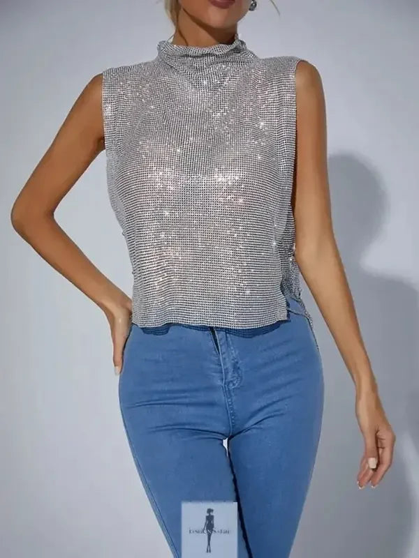 Fashionsarah.com Fashionsarah.com Turtleneck Rhinestone Women Top