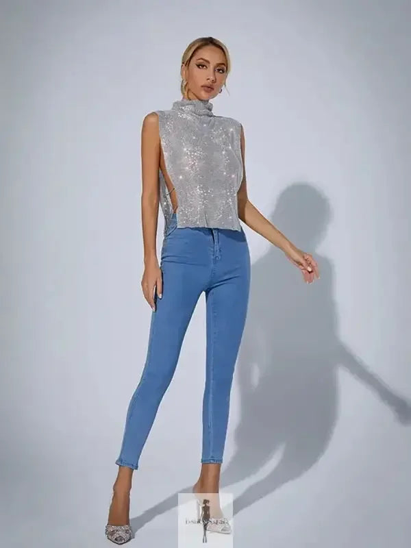 Fashionsarah.com Fashionsarah.com Turtleneck Rhinestone Women Top