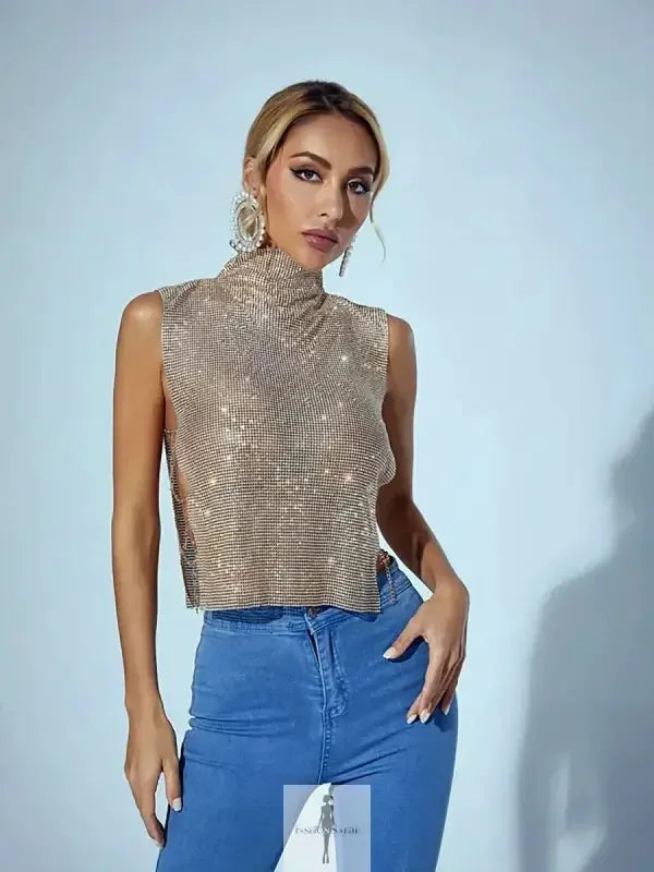 Fashionsarah.com Fashionsarah.com Turtleneck Rhinestone Women Top