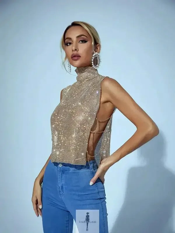 Fashionsarah.com Fashionsarah.com Turtleneck Rhinestone Women Top