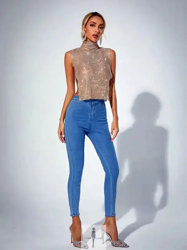 Fashionsarah.com Fashionsarah.com Turtleneck Rhinestone Women Top