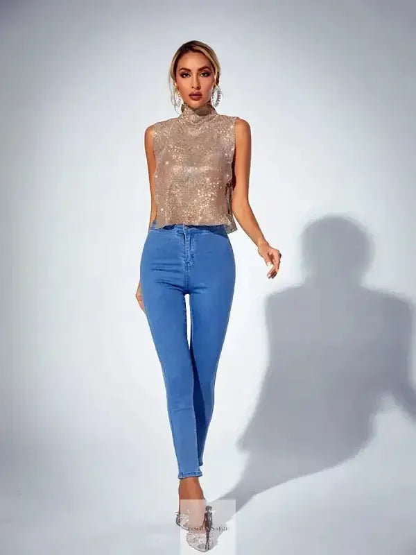 Fashionsarah.com Fashionsarah.com Turtleneck Rhinestone Women Top