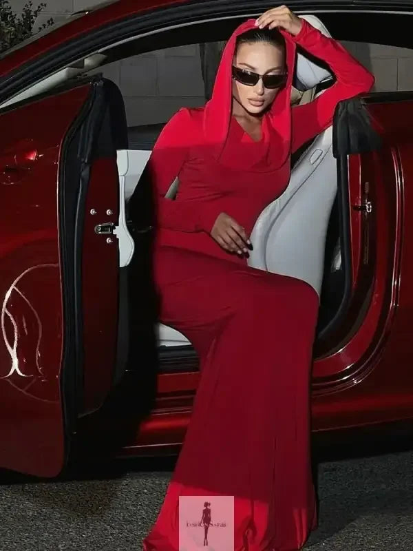 Fashionsarah.com Fashionsarah.com Hooded Long Sleeves Maxi Dress