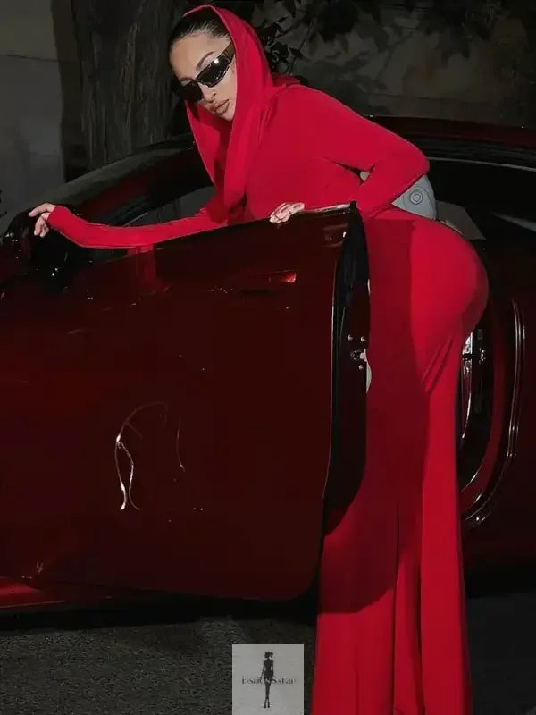 Fashionsarah.com Fashionsarah.com Hooded Long Sleeves Maxi Dress