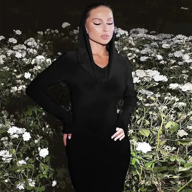 Hooded Long Sleeves Maxi Dress | Fashionsarah.com