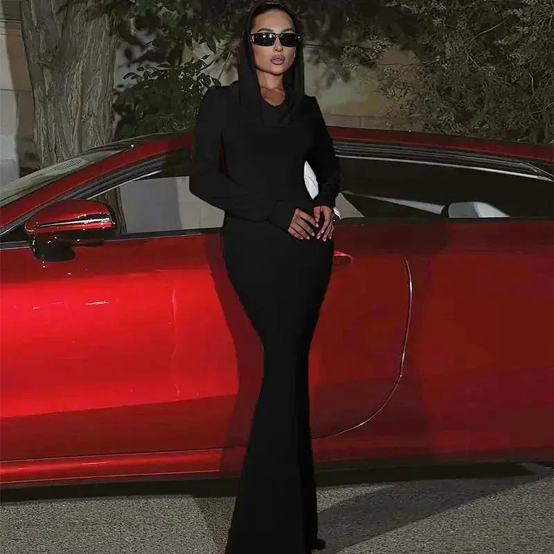 Hooded Long Sleeves Maxi Dress | Fashionsarah.com