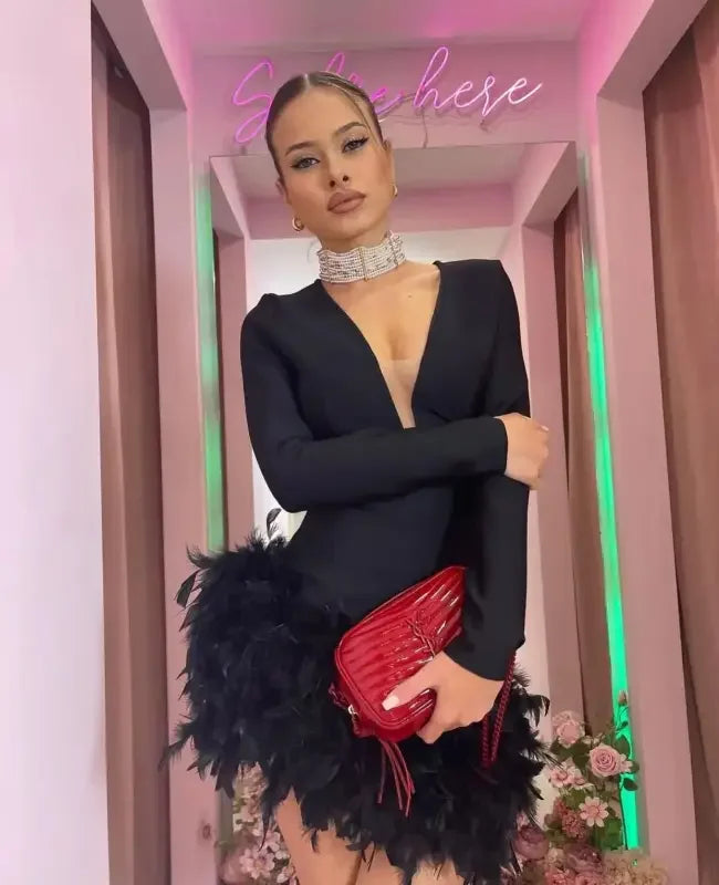 Feather Mini Bandage Dress | Fashionsarah.com