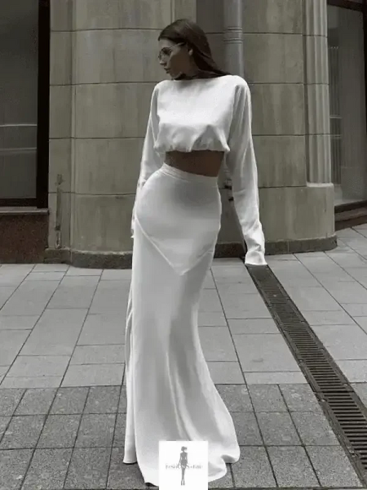 Fashionsarah.com Fashionsarah.com Women Crop Top With High Waist Long Skirt Set