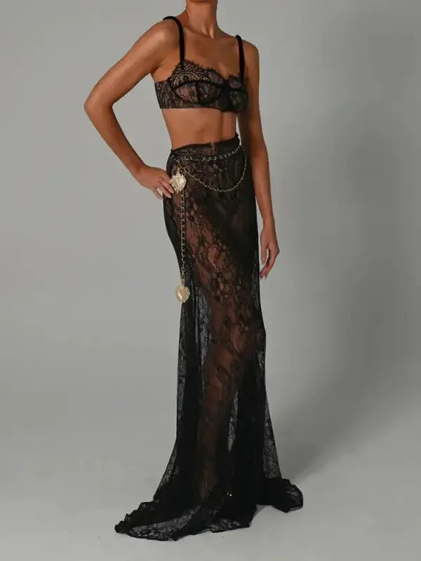 Elegant And Transparent Maxi Skirt with Top | Fashionsarah.com