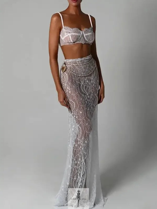 Fashionsarah.com Fashionsarah.com Elegant And Transparent Maxi Skirt with Top