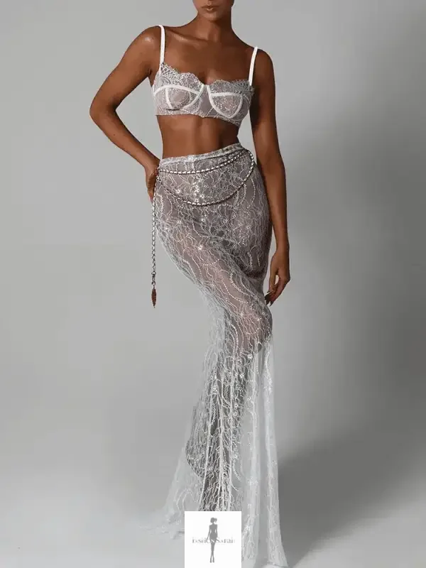 Fashionsarah.com Fashionsarah.com Elegant And Transparent Maxi Skirt with Top