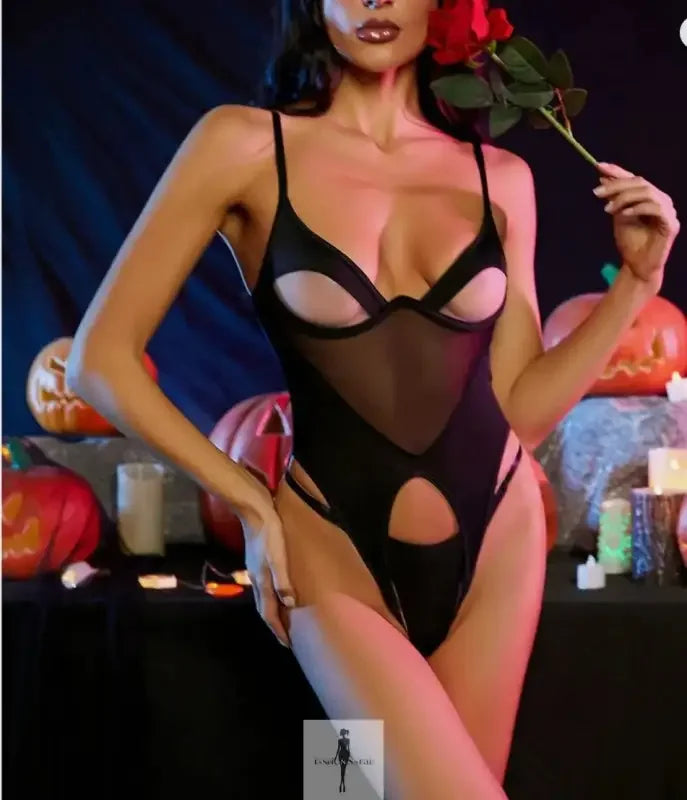 Fashionsarah.com Fashionsarah.com Lingerie With Stocking Cut Out Bra Fantasy 3 pcs