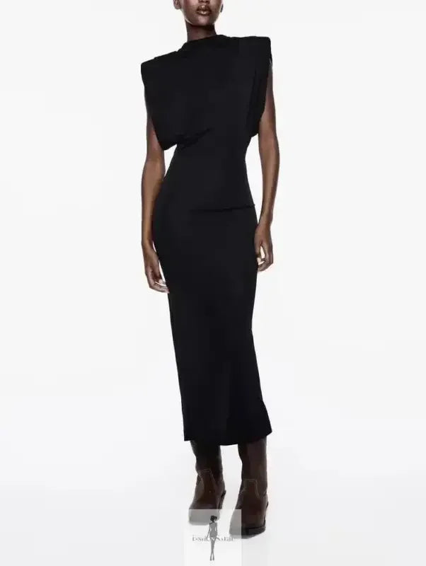Fashionsarah.com Fashionsarah.com Black Shoulder Pads Bodycon Dress