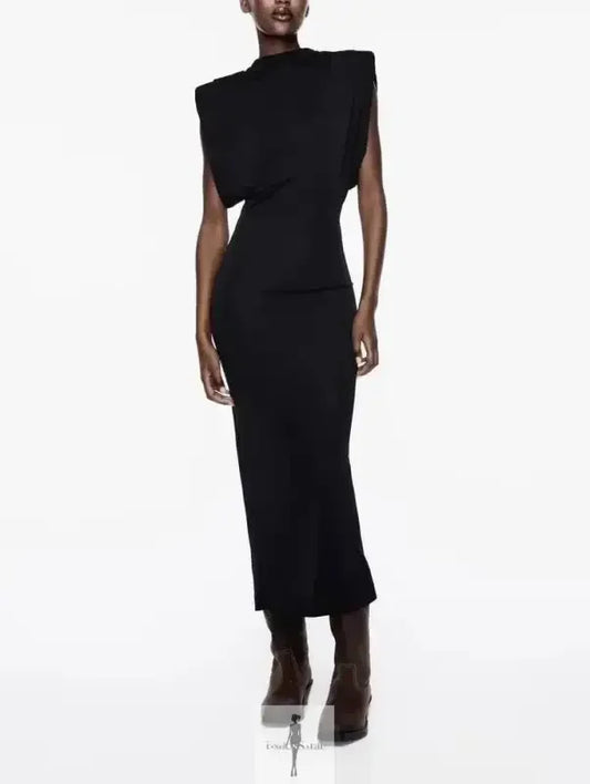 Fashionsarah.com Fashionsarah.com Black Shoulder Pads Bodycon Dress
