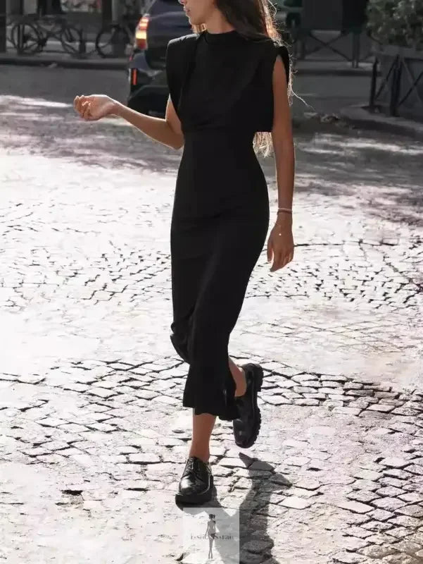 Black Shoulder Pads Bodycon Dress