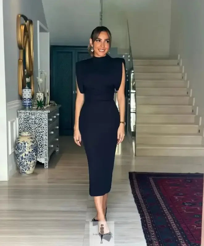 Fashionsarah.com Fashionsarah.com Black Shoulder Pads Bodycon Dress