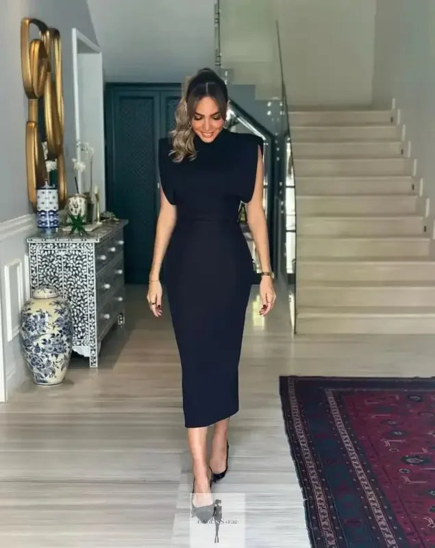 Fashionsarah.com Fashionsarah.com Black Shoulder Pads Bodycon Dress