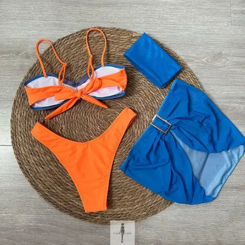 Fashionsarah.com Fashionsarah.com 4 Pcs Bikini Set mini skirt and scarf