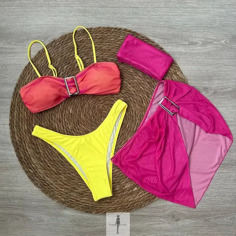 Fashionsarah.com Fashionsarah.com 4 Pcs Bikini Set mini skirt and scarf