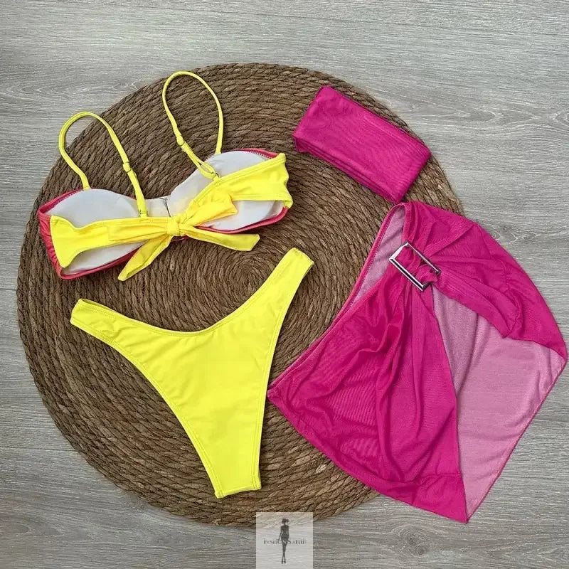 Fashionsarah.com Fashionsarah.com 4 Pcs Bikini Set mini skirt and scarf