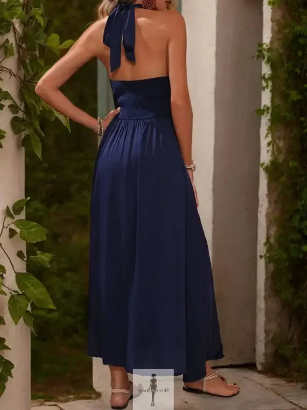 Navy slit halter neck maxi dress showcased in the Dress Fashionsarah collection