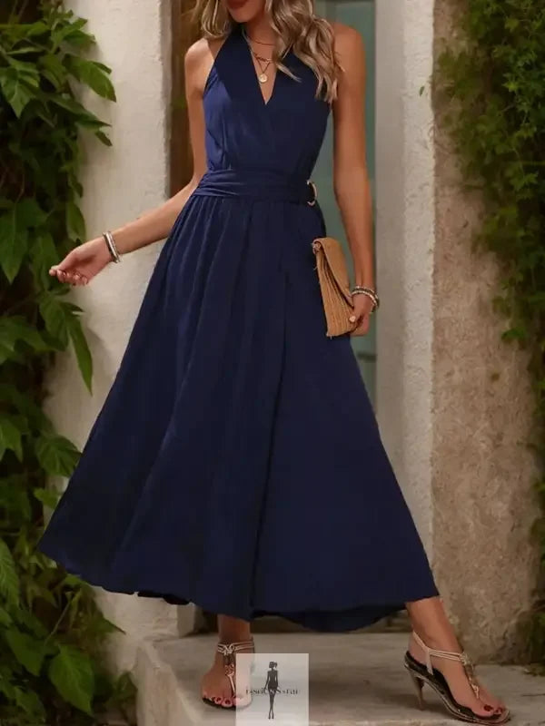 Navy slit halter neck dress from Dress Fashionsarah, elegant halter neck dress style