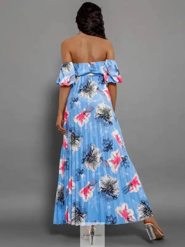 Fashionsarah.com Fashionsarah.com Pleated Floral Off-Shoulder Short Sleeve Midi Dress